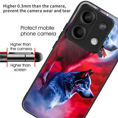 For Xiaomi Redmi Note 13 5G Cell Phone Case Pattern Printing Tempered Glass Anti-shock Cover