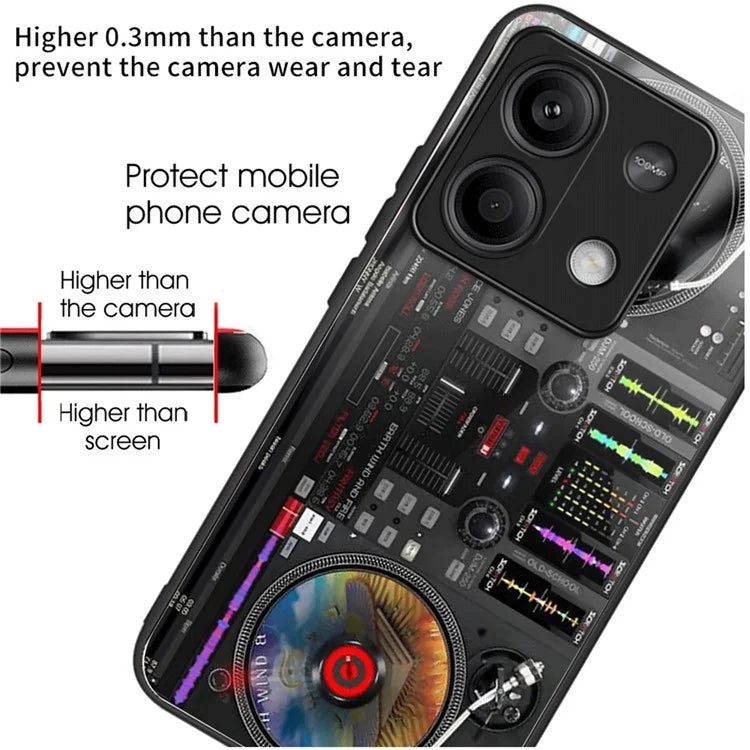 For Xiaomi Redmi Note 13 5G Cell Phone Case Pattern Printing Tempered Glass Anti-shock Cover