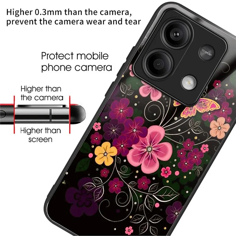 For Xiaomi Redmi Note 13 5G Cell Phone Case Pattern Printing Tempered Glass Anti-shock Cover