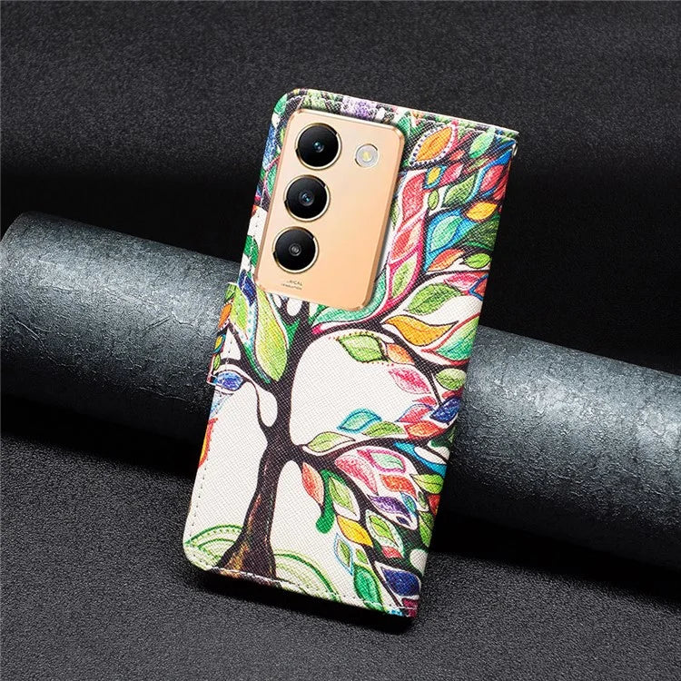 For vivo Y200e 5G Case Pattern Printing Flip Stand Phone Cover with Magnetic Clasp