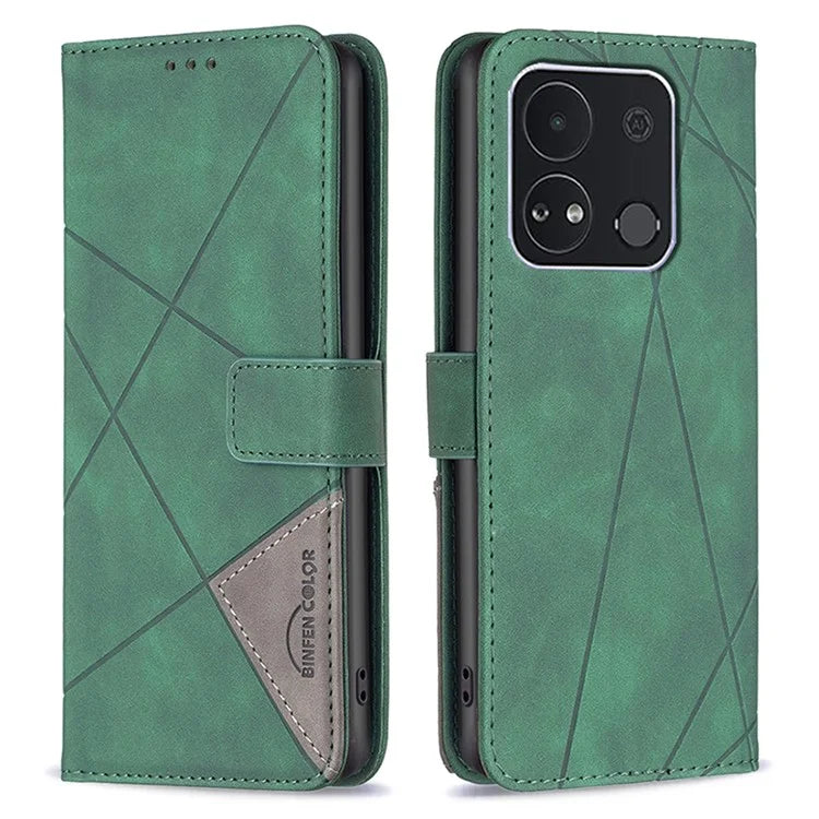 BINFEN COLOR BF05 For Transsion itel A04 Case Geometric Leather Wallet Phone Cover