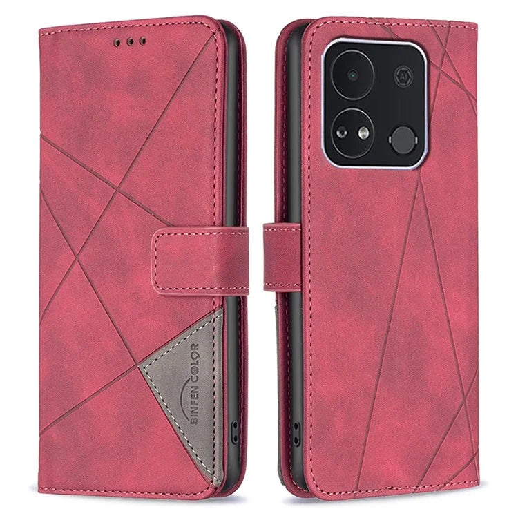 BINFEN COLOR BF05 For Transsion itel A04 Case Geometric Leather Wallet Phone Cover