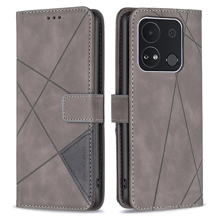 BINFEN COLOR BF05 For Transsion itel A04 Case Geometric Leather Wallet Phone Cover