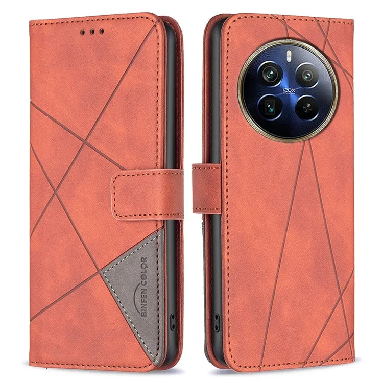 BINFEN COLOR BF05 For Realme 12 Pro 5G / 12 Pro+ 5G Wallet Phone Case Geometric Leather Flip Cover
