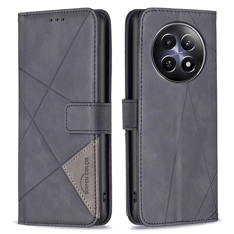 BINFEN COLOR BF05 For Realme 12 Leather Case Anti-Drop Geometric Wallet Phone Cover