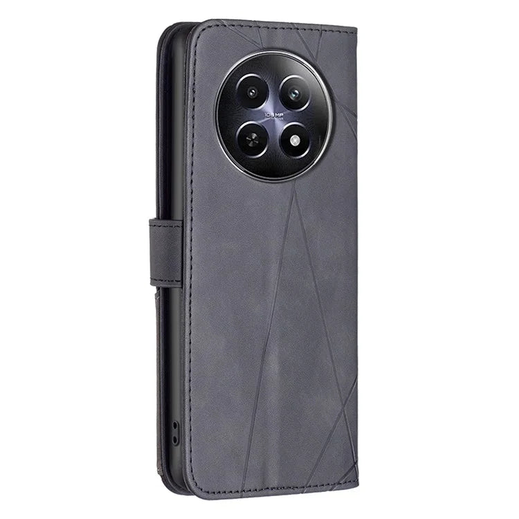 BINFEN COLOR BF05 For Realme 12 Leather Case Anti-Drop Geometric Wallet Phone Cover