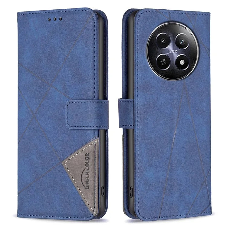 BINFEN COLOR BF05 For Realme 12 Leather Case Anti-Drop Geometric Wallet Phone Cover