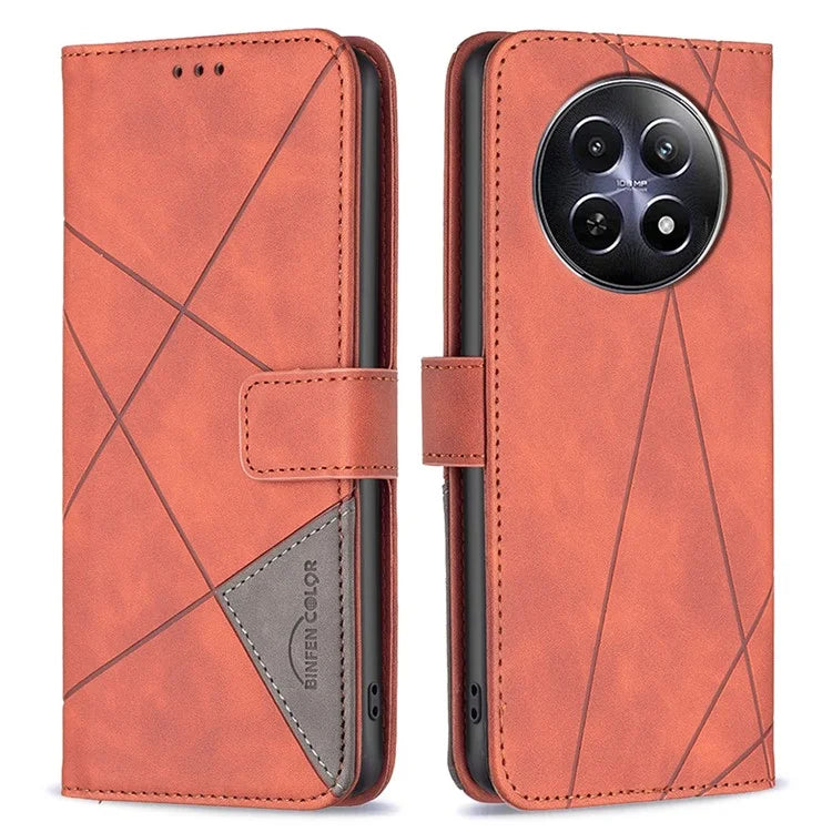 BINFEN COLOR BF05 For Realme 12 Leather Case Anti-Drop Geometric Wallet Phone Cover
