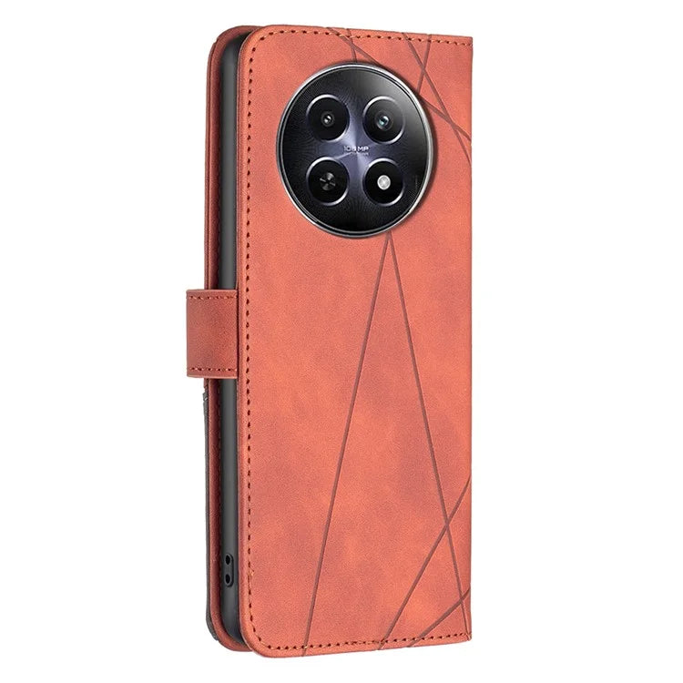 BINFEN COLOR BF05 For Realme 12 Leather Case Anti-Drop Geometric Wallet Phone Cover