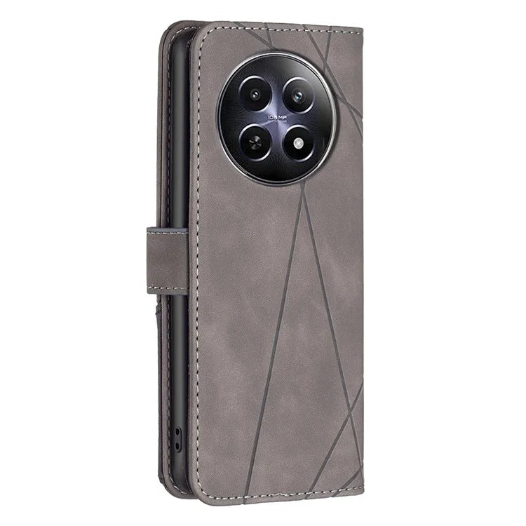 BINFEN COLOR BF05 For Realme 12 Leather Case Anti-Drop Geometric Wallet Phone Cover