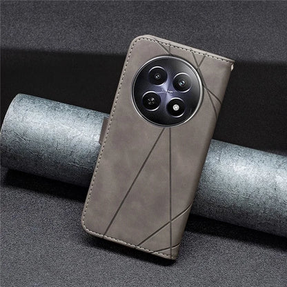 BINFEN COLOR BF05 For Realme 12 Leather Case Anti-Drop Geometric Wallet Phone Cover
