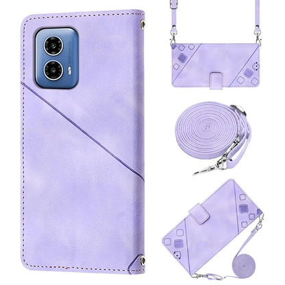 PT005 YB Imprinting Series-7 for Motorola Moto G34 5G Case PU Leather Skin-Feel Phone Cover with Necklace Strap