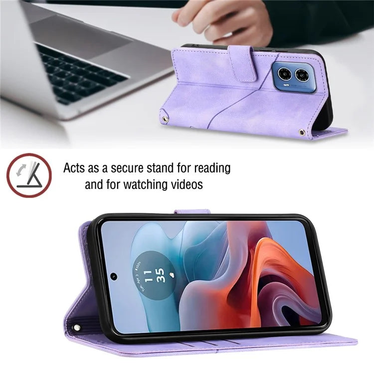 PT005 YB Imprinting Series-7 for Motorola Moto G34 5G Case PU Leather Skin-Feel Phone Cover with Necklace Strap