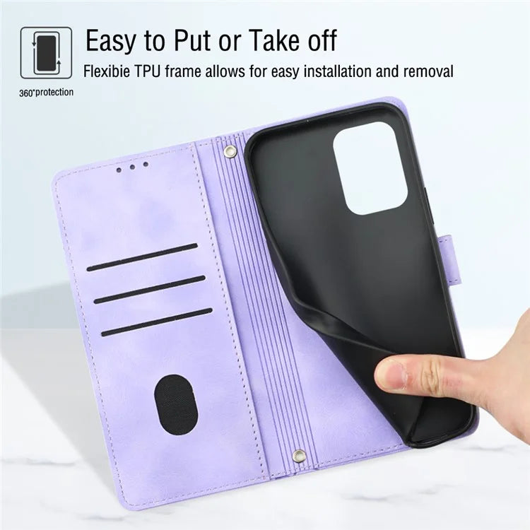 PT005 YB Imprinting Series-7 for Motorola Moto G34 5G Case PU Leather Skin-Feel Phone Cover with Necklace Strap