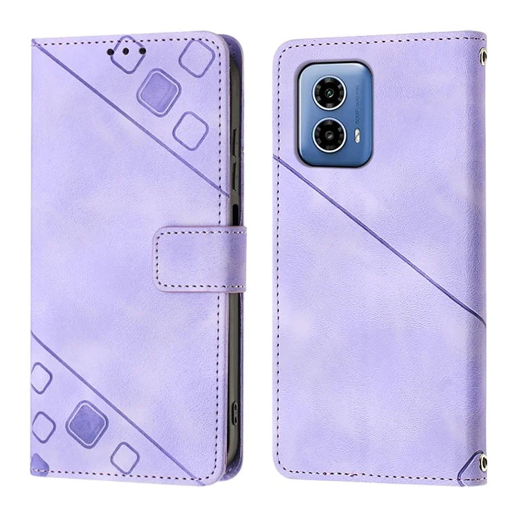PT005 YB Imprinting Series-7 for Motorola Moto G34 5G Case PU Leather Skin-Feel Phone Cover with Necklace Strap