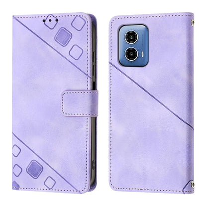 PT005 YB Imprinting Series-7 for Motorola Moto G34 5G Case PU Leather Skin-Feel Phone Cover with Necklace Strap
