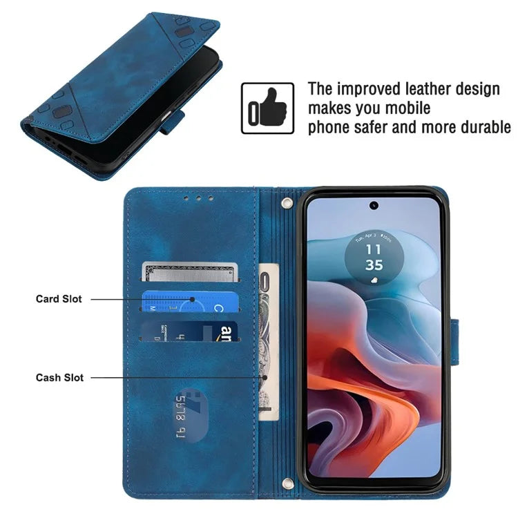 PT005 YB Imprinting Series-7 for Motorola Moto G34 5G Case PU Leather Skin-Feel Phone Cover with Necklace Strap