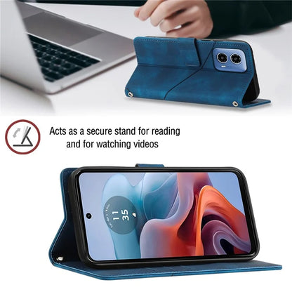 PT005 YB Imprinting Series-7 for Motorola Moto G34 5G Case PU Leather Skin-Feel Phone Cover with Necklace Strap