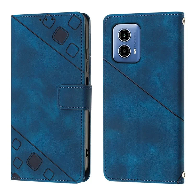 PT005 YB Imprinting Series-7 for Motorola Moto G34 5G Case PU Leather Skin-Feel Phone Cover with Necklace Strap