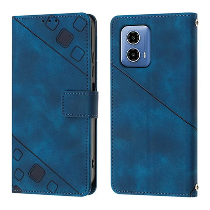 PT005 YB Imprinting Series-7 for Motorola Moto G34 5G Case PU Leather Skin-Feel Phone Cover with Necklace Strap