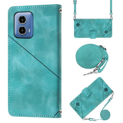 PT005 YB Imprinting Series-7 for Motorola Moto G34 5G Case PU Leather Skin-Feel Phone Cover with Necklace Strap