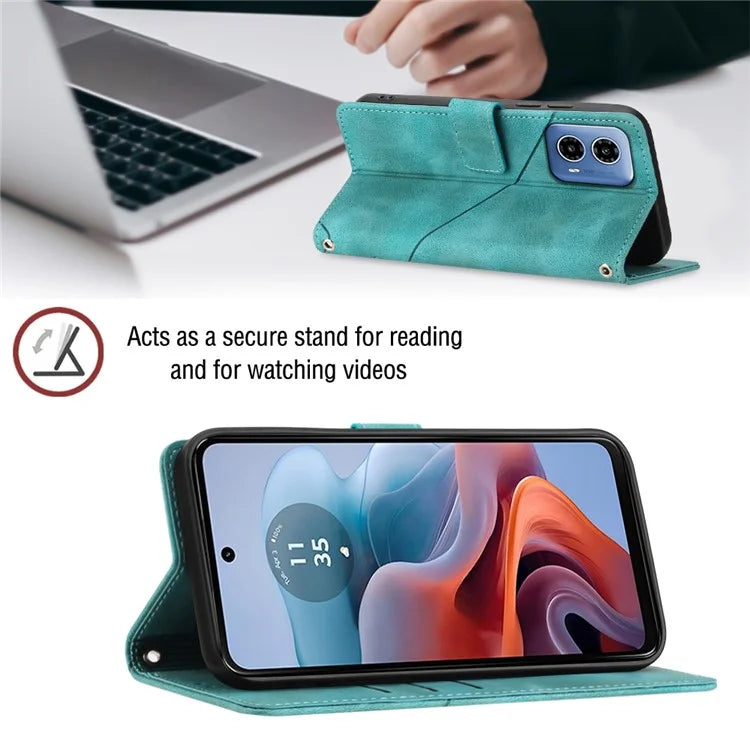 PT005 YB Imprinting Series-7 for Motorola Moto G34 5G Case PU Leather Skin-Feel Phone Cover with Necklace Strap