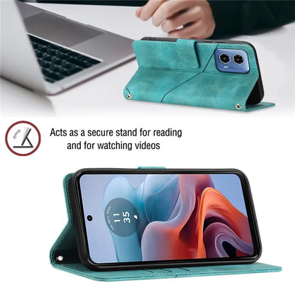 PT005 YB Imprinting Series-7 for Motorola Moto G34 5G Case PU Leather Skin-Feel Phone Cover with Necklace Strap