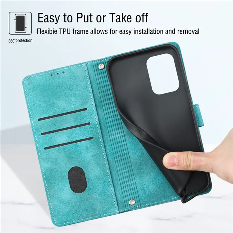 PT005 YB Imprinting Series-7 for Motorola Moto G34 5G Case PU Leather Skin-Feel Phone Cover with Necklace Strap