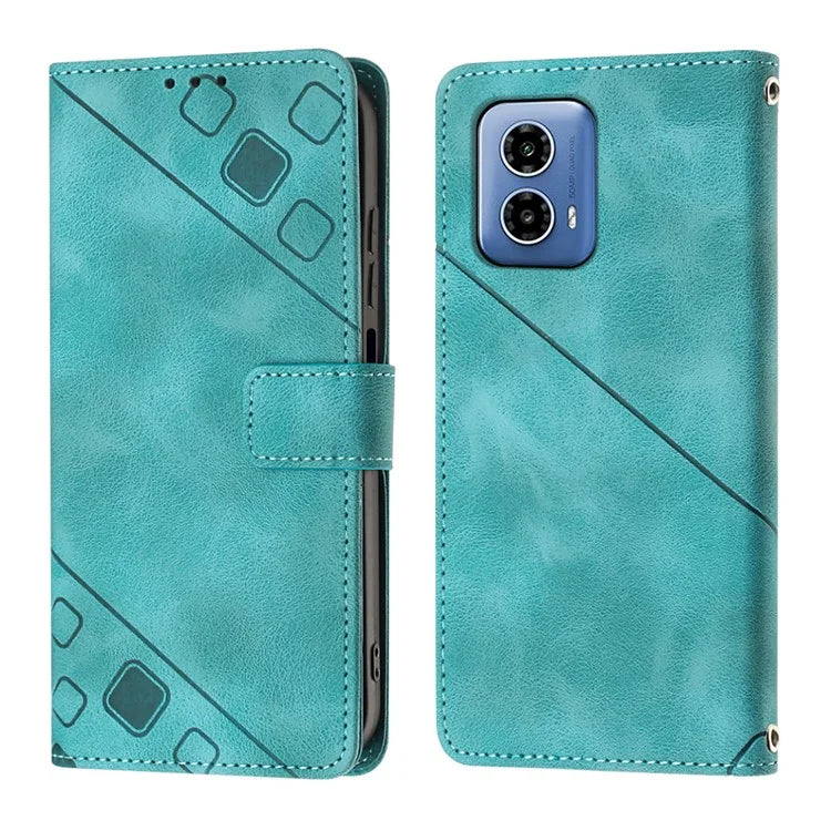 PT005 YB Imprinting Series-7 for Motorola Moto G34 5G Case PU Leather Skin-Feel Phone Cover with Necklace Strap