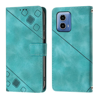 PT005 YB Imprinting Series-7 for Motorola Moto G34 5G Case PU Leather Skin-Feel Phone Cover with Necklace Strap