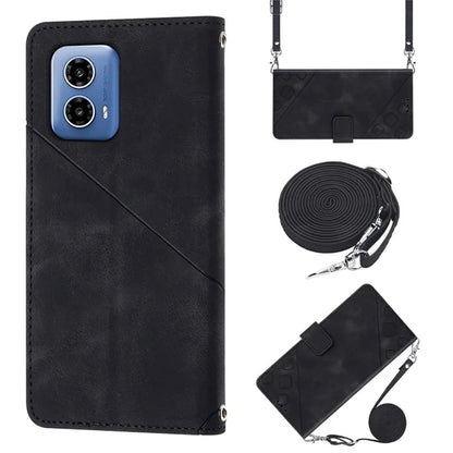 PT005 YB Imprinting Series-7 for Motorola Moto G34 5G Case PU Leather Skin-Feel Phone Cover with Necklace Strap