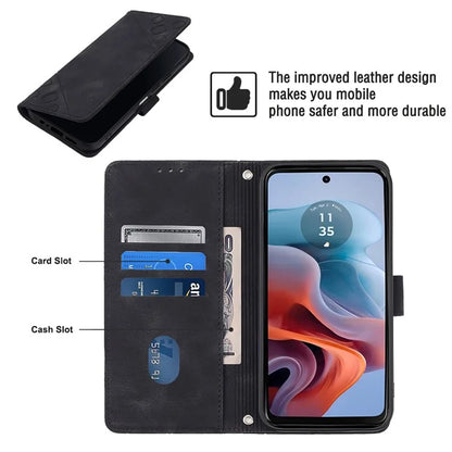 PT005 YB Imprinting Series-7 for Motorola Moto G34 5G Case PU Leather Skin-Feel Phone Cover with Necklace Strap