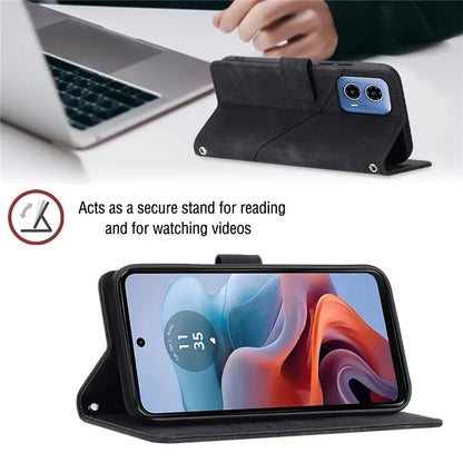 PT005 YB Imprinting Series-7 for Motorola Moto G34 5G Case PU Leather Skin-Feel Phone Cover with Necklace Strap