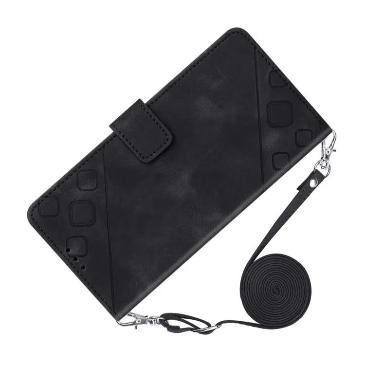 PT005 YB Imprinting Series-7 for Motorola Moto G34 5G Case PU Leather Skin-Feel Phone Cover with Necklace Strap