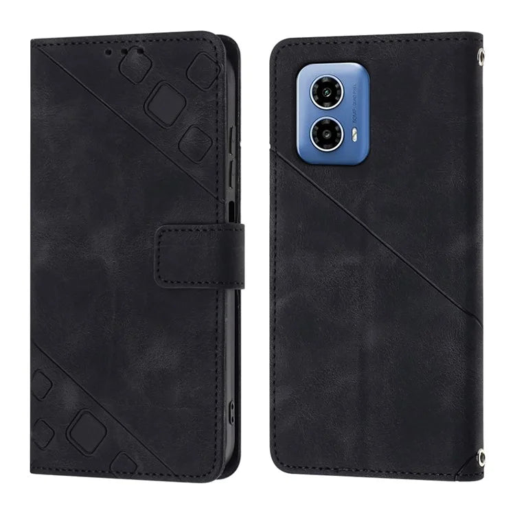 PT005 YB Imprinting Series-7 for Motorola Moto G34 5G Case PU Leather Skin-Feel Phone Cover with Necklace Strap