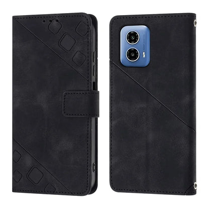 PT005 YB Imprinting Series-7 for Motorola Moto G34 5G Case PU Leather Skin-Feel Phone Cover with Necklace Strap