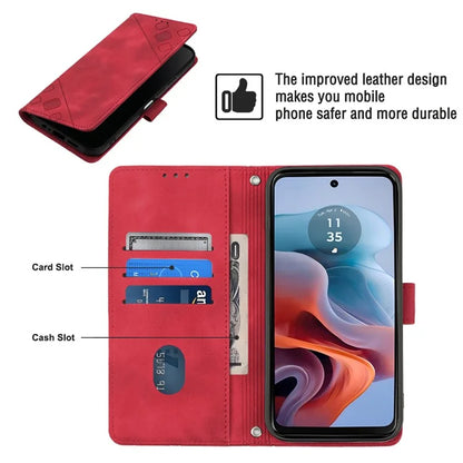 PT005 YB Imprinting Series-7 for Motorola Moto G34 5G Case PU Leather Skin-Feel Phone Cover with Necklace Strap