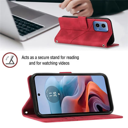 PT005 YB Imprinting Series-7 for Motorola Moto G34 5G Case PU Leather Skin-Feel Phone Cover with Necklace Strap