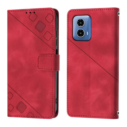 PT005 YB Imprinting Series-7 for Motorola Moto G34 5G Case PU Leather Skin-Feel Phone Cover with Necklace Strap