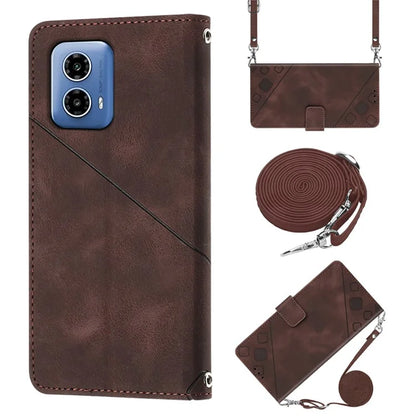 PT005 YB Imprinting Series-7 for Motorola Moto G34 5G Case PU Leather Skin-Feel Phone Cover with Necklace Strap