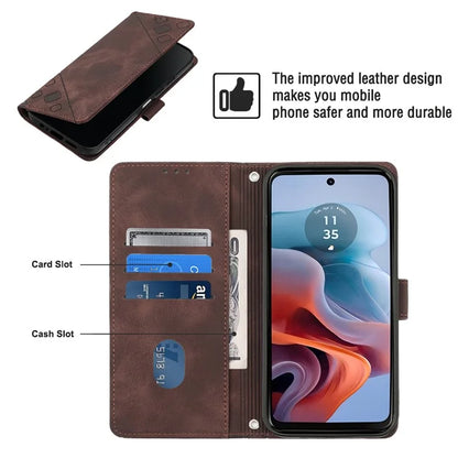 PT005 YB Imprinting Series-7 for Motorola Moto G34 5G Case PU Leather Skin-Feel Phone Cover with Necklace Strap
