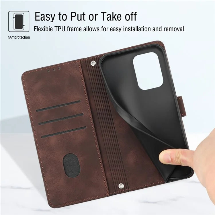 PT005 YB Imprinting Series-7 for Motorola Moto G34 5G Case PU Leather Skin-Feel Phone Cover with Necklace Strap