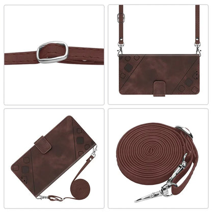PT005 YB Imprinting Series-7 for Motorola Moto G34 5G Case PU Leather Skin-Feel Phone Cover with Necklace Strap