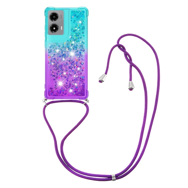 YB Quicksand Series-6 for Motorola Moto G Stylus 5G (2024) Case Glitter TPU Sequin Phone Cover with Lanyard