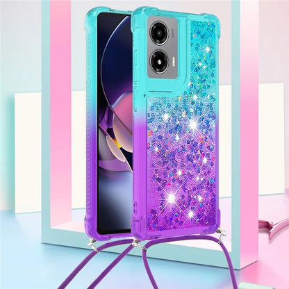 YB Quicksand Series-6 for Motorola Moto G Stylus 5G (2024) Case Glitter TPU Sequin Phone Cover with Lanyard