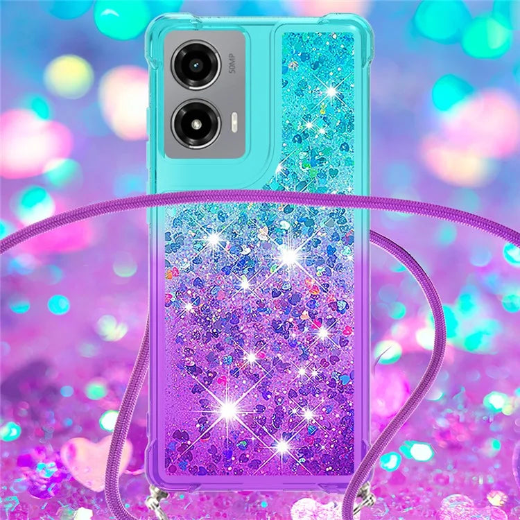 YB Quicksand Series-6 for Motorola Moto G Stylus 5G (2024) Case Glitter TPU Sequin Phone Cover with Lanyard