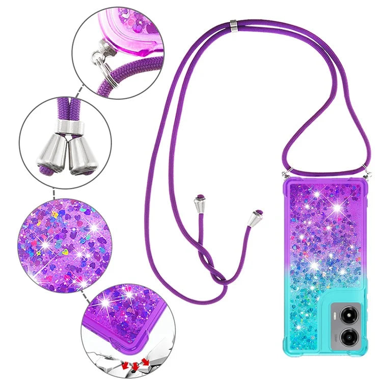 YB Quicksand Series-6 for Motorola Moto G Stylus 5G (2024) Case Glitter TPU Sequin Phone Cover with Lanyard