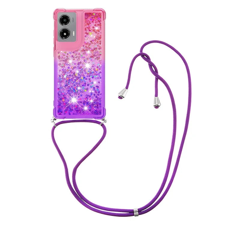 YB Quicksand Series-6 for Motorola Moto G Stylus 5G (2024) Case Glitter TPU Sequin Phone Cover with Lanyard