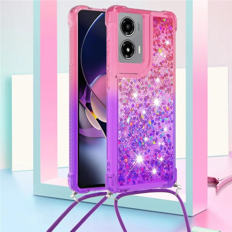 YB Quicksand Series-6 for Motorola Moto G Stylus 5G (2024) Case Glitter TPU Sequin Phone Cover with Lanyard