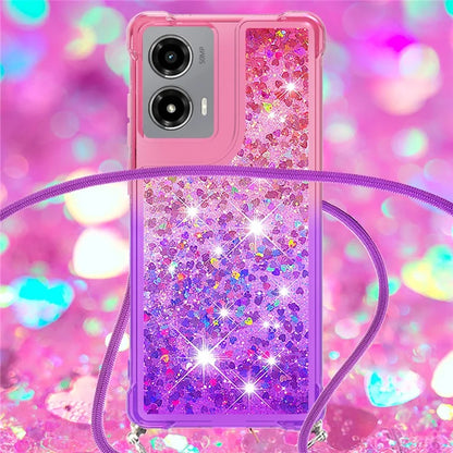 YB Quicksand Series-6 for Motorola Moto G Stylus 5G (2024) Case Glitter TPU Sequin Phone Cover with Lanyard